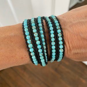 Turquoise and black cord wrap bracelet